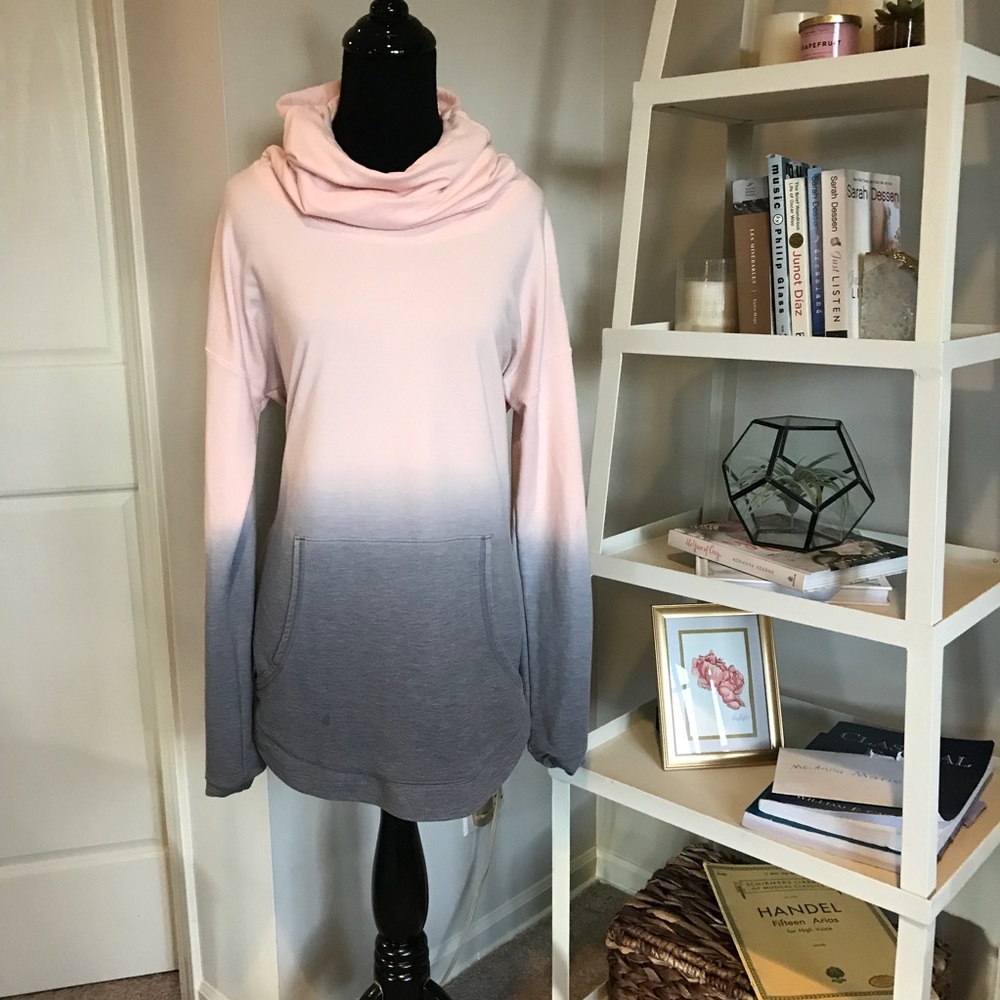 CALIA by Carrie Underwood Pink to Gray Ombre Cowl Neck Hoodie